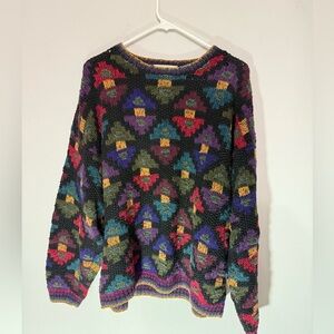 VTG NORTHERN ISLES Nordic Grandpa Sweater Funky Chunky Knit Multi Color Size XL